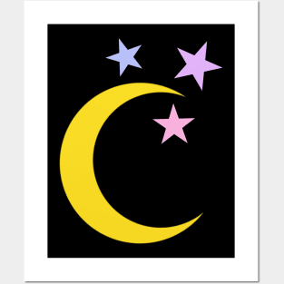 Moon and Stars Black Posters and Art